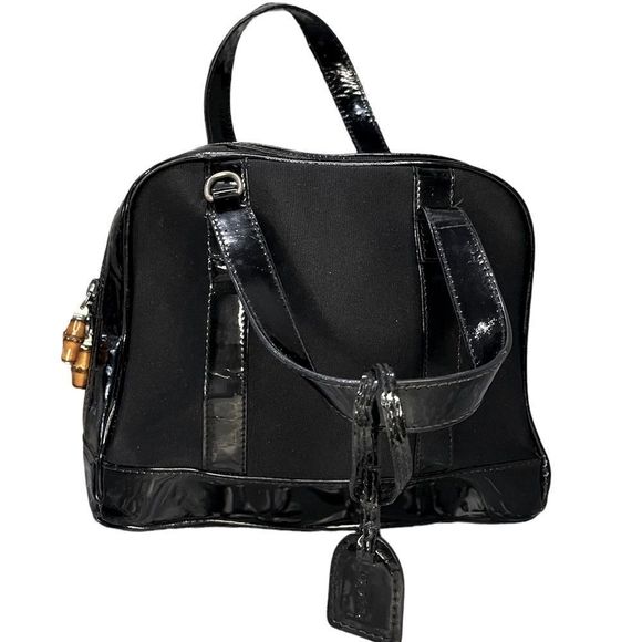 Gucci Handbags - Black Gucci Canvas Leather Shoulder bag Bamboo Handles